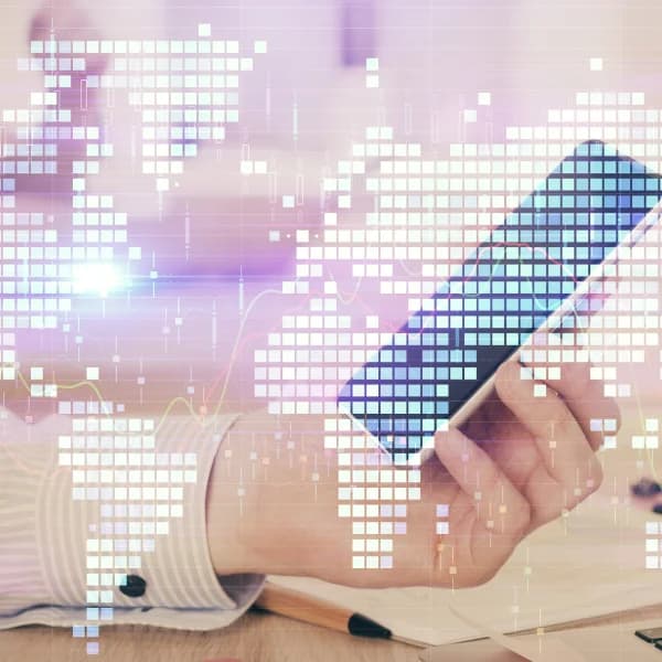 Illustration représentant l'avenir de l'Internet des objets, intégrant des technologies de virement Interac pour des transactions sécurisées.