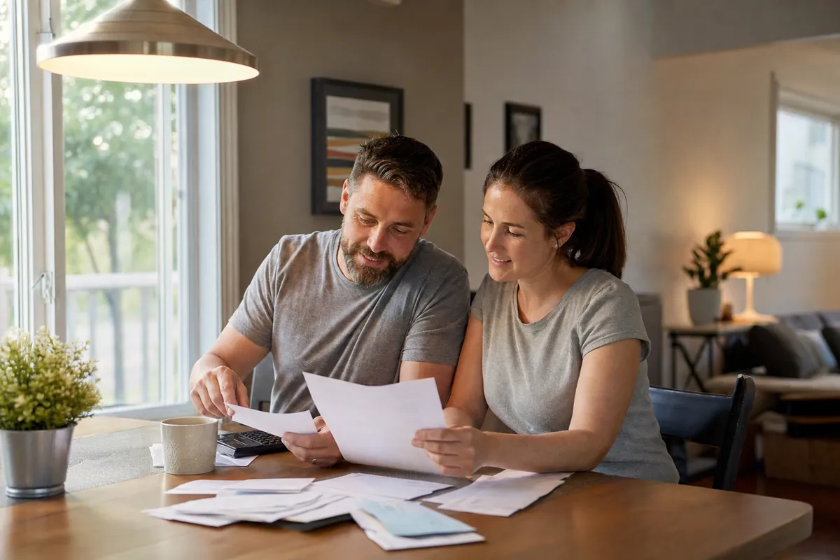 Un couple à sa table de cuisine choisit le type de prêt qui convient à son budget familial
